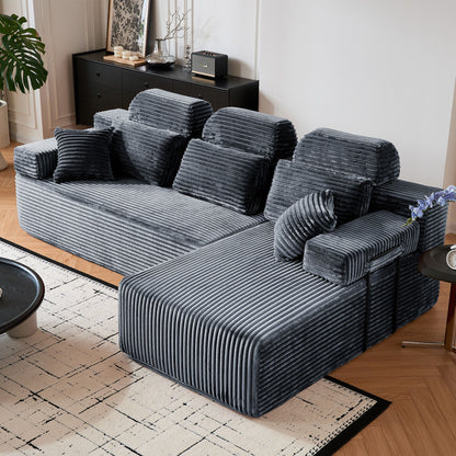 Sectional Sleeper Sofa & Storage Pockets, Modular Couch With Throw Pillows For Living Room