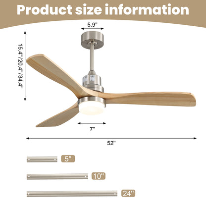 Indoor Ceiling Fan With Dimmable LED Light, 6 Speed Remote Controlled DC Motor, Reversible Blades - Brushed Nickel