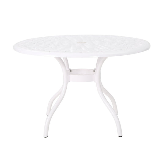 Tranquilius - Outdoor Round Dining Table With Lattice Tabletop, Umbrella Hole And Curved Legs
