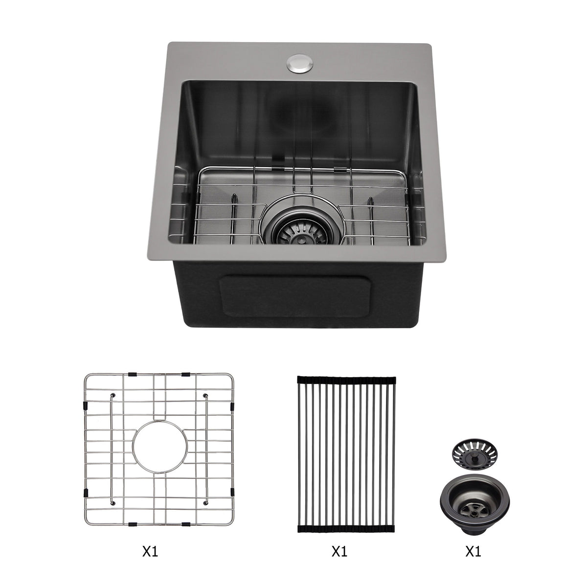 Topmount 16G Stainless Steel Kitchen Sink Deep Single Bowl - Gunmetal Black