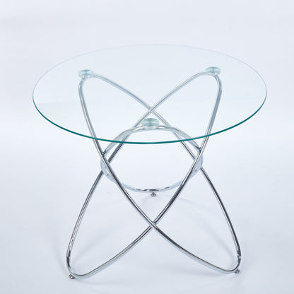 Metal Leg Dining Table With Tempered Glass Top