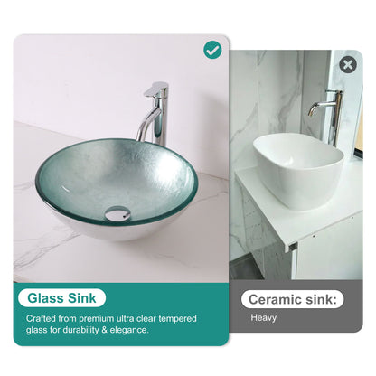 Artistic Tempered Glass Vessel Sink With Pop Up Drain
