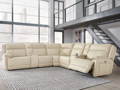 Double Deal - 7-Piece Power Reclining Sectional With 2 Consoles - Almond
