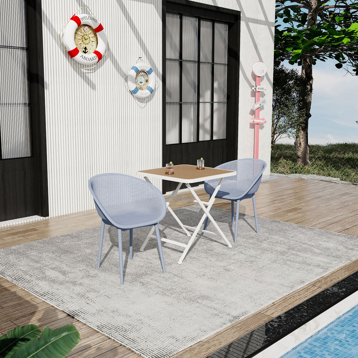 2 Pack Lounge Chair Set & Folding Square Table