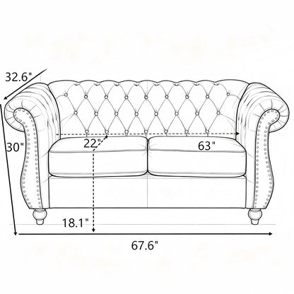 Chesterfield Button Tufted Loveseat With Rolled Arms - Ivory