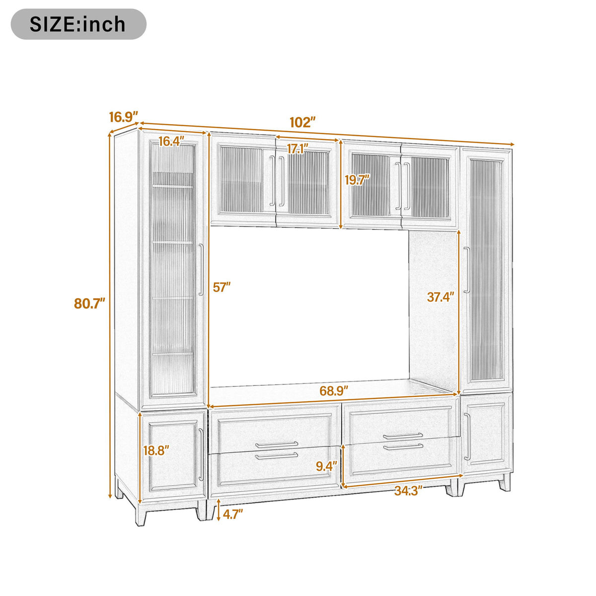 Wall Unit Modern Entertainment Center With Glass Doors