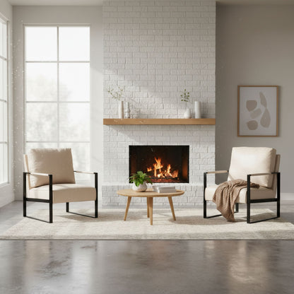Classic Mid Century Modern Accent Chair With Durable Square Metal Frame, Armchair