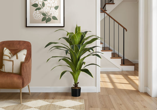 47" Tall, Artificial Plant, Dracaena Tree, Indoor, Faux, Fake, Floor, Greenery, Potted, Real Touch, Decorative - Green / Black