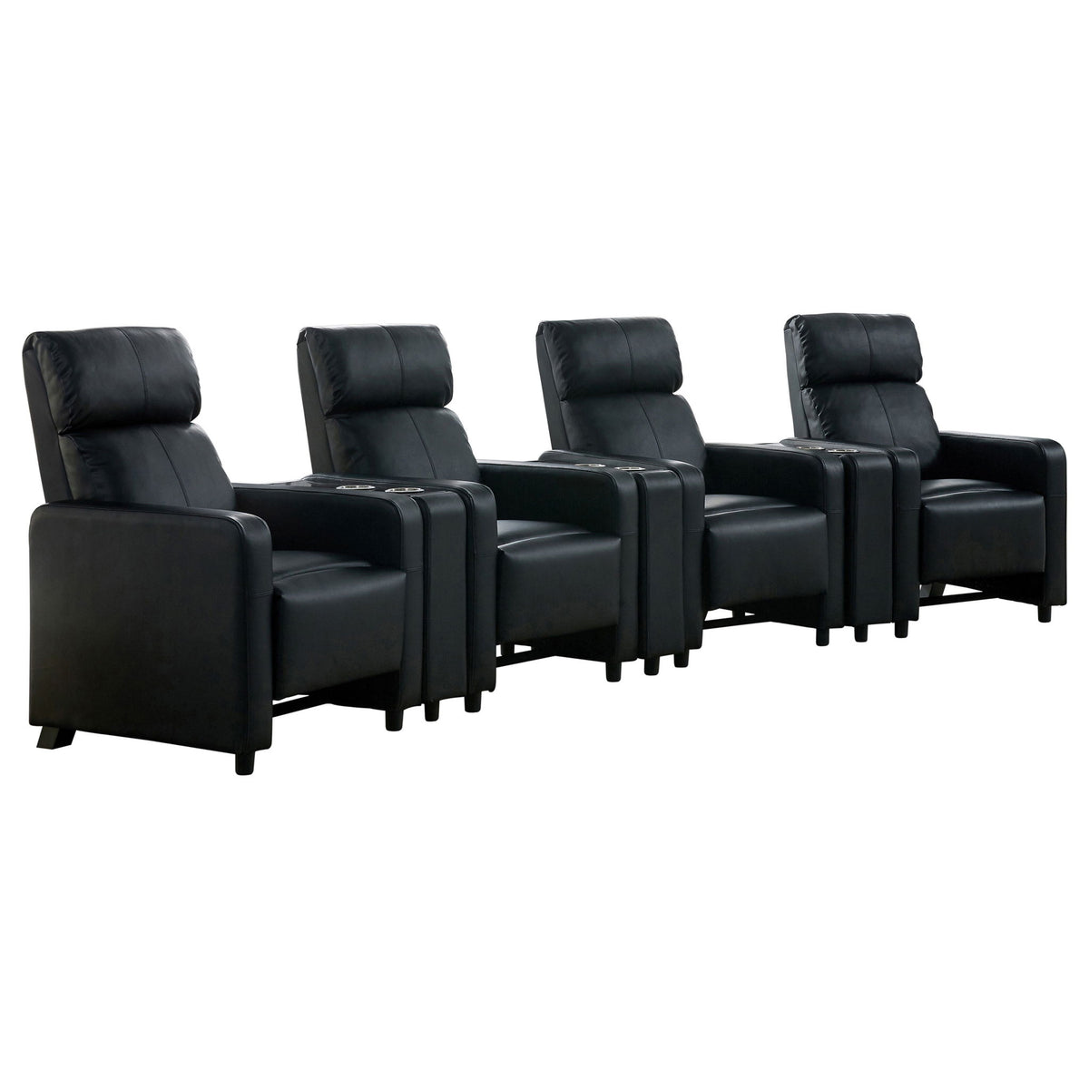 Warren - 4 Seater Home Theater With 3 Wedge Consoles - Black
