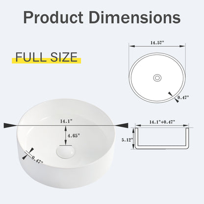 Round Vessel Bathroom Sink Bowl - White