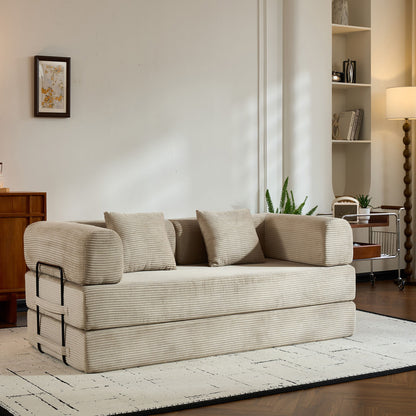 Convertible Sleeper Sofa Bed With Cylindrical Pillow, With Fixed Shape Frame