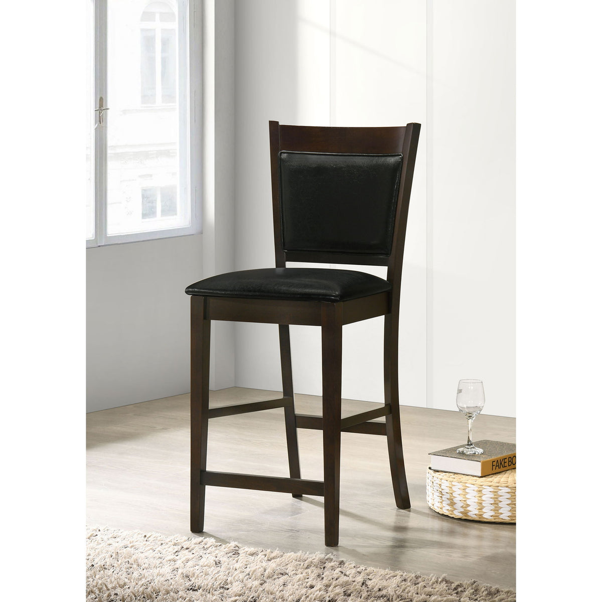 Upholstered Counter Height Stools (Set of 2) - Black / Espresso