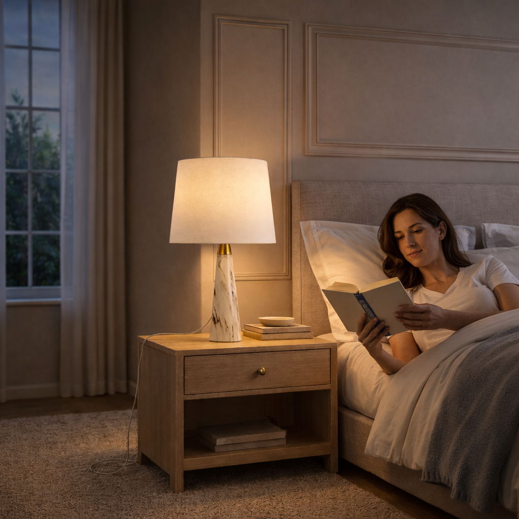 Enclave - Hydro Table Lamp With On / Off Switch Base Shade - Gold / White / White Marble