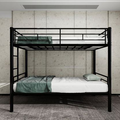 Metal Bunk Bed For Kids, Convertible Bedframe With Ladders & Guardrail