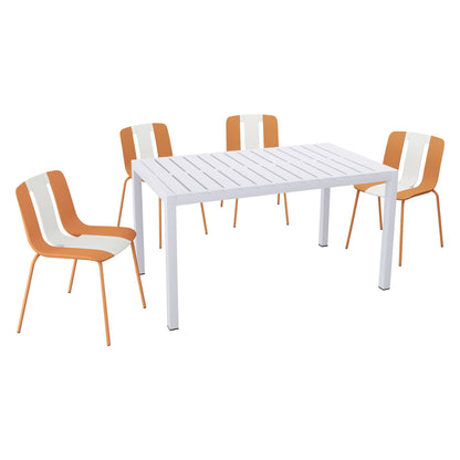 4 Piece Set Of Modern Striped Color- Blocking Single Chairs With Long Table