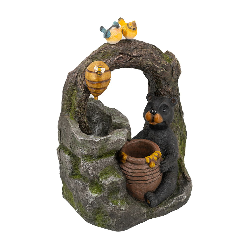 Decorative 2 Tiered Water Fountain With Woodland Animal Design, Outdoor Fountain With Light And Pump - Multi