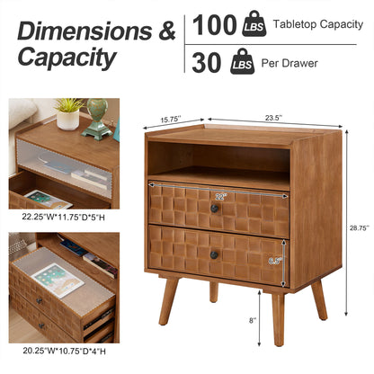 Nightstand With Charging Station, 2 Drawer Bedside Table With Shelf And USB / AC Ports