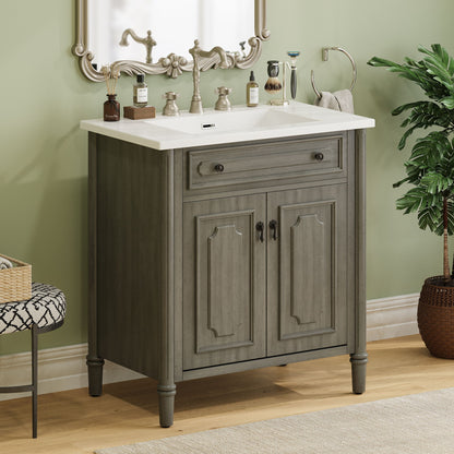 Vintage Bathroom Vanity With Sink, Rustic Cabinet With Soft Close Doors