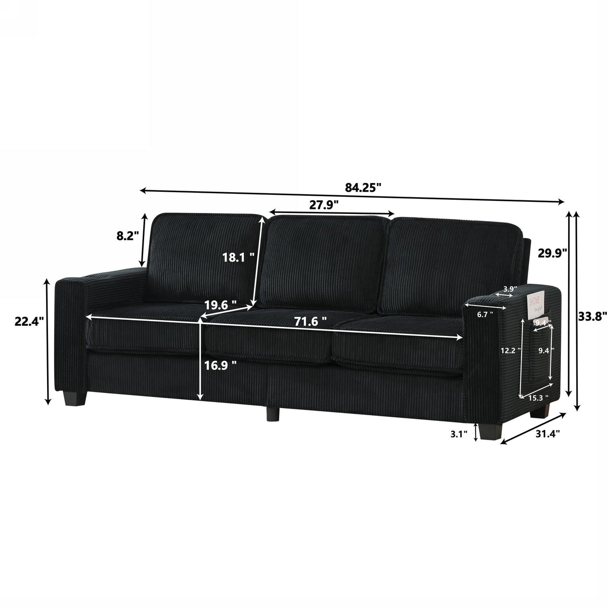 3 Seater Compact Sofa For Living Room