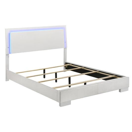 August - 6 Piece Queen Panel Bedroom Set With LED Lighting - White
