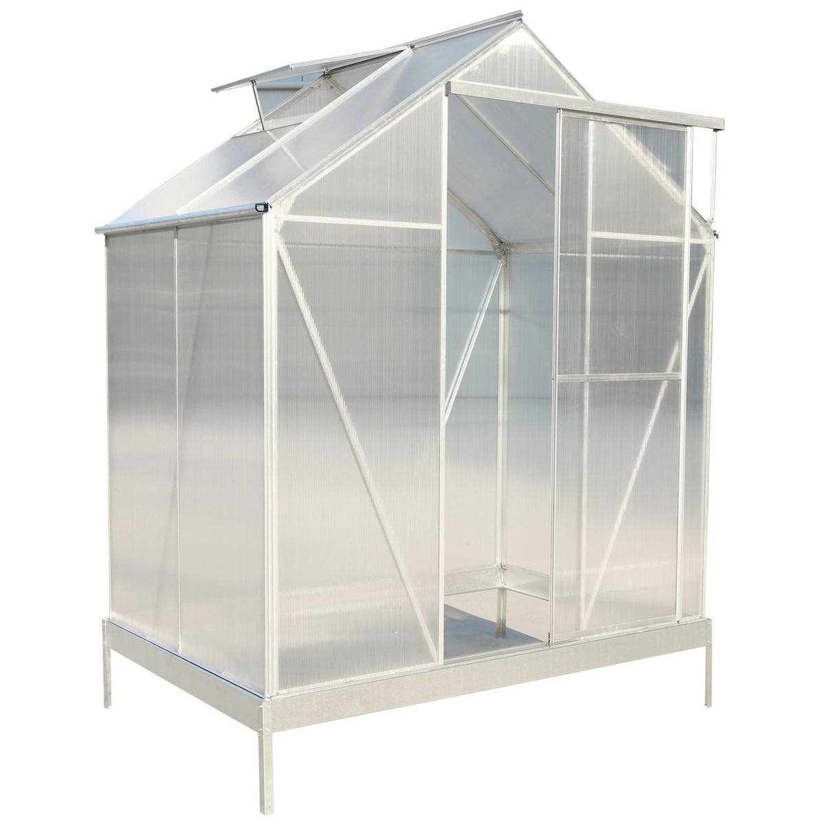 Polycarbonate house, Heavy Duty Outdoor Aluminum Walk-In House Kit With Rain Gutter, Vent And Door For Backyard Garden
