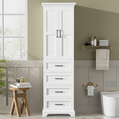 Bathroom Vanity With 2 Damping Hinge Doors, 3 Drawers, Adjustable Shelves - White