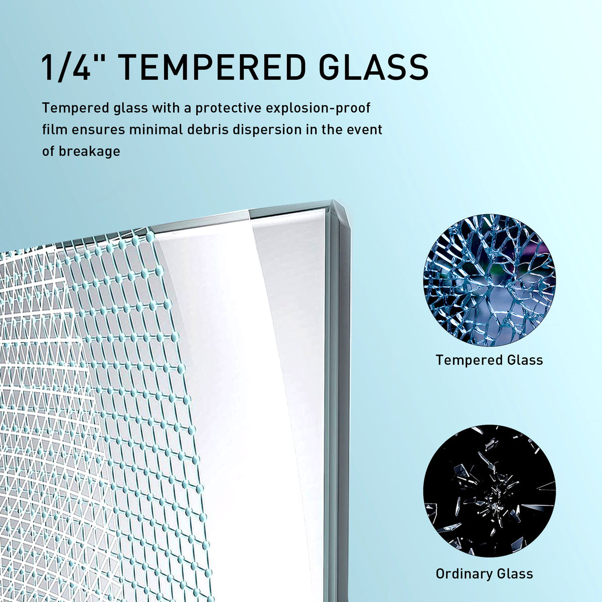 Frameless Soft-Closing Shower Door, 1/4" (6 Mm) Tempered Glass Single Sliding With Explosion Proof Coating