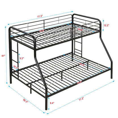 Modern Twin Over Full Metal Bunk Bed With Trundle And Dual Side Ladder And Metal Design - Black / Brown