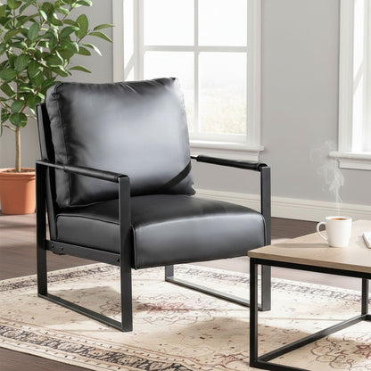 Classic Mid Century Modern Accent Chair With Durable Square Metal Frame, Armchair
