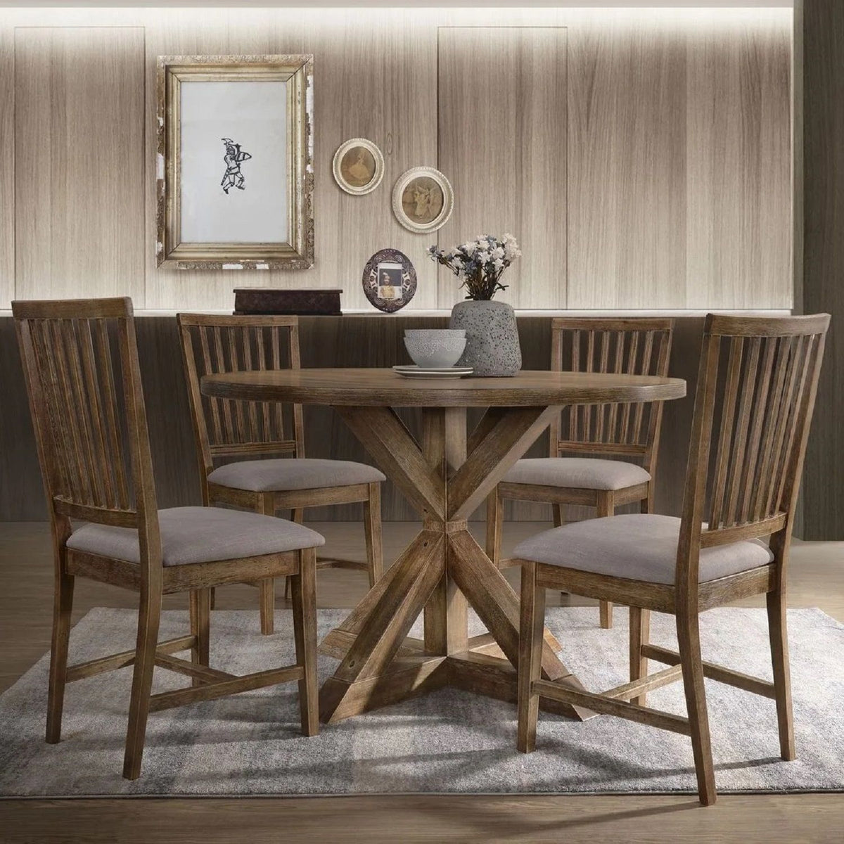 Open Slat Back Kitchen Side Chair (Set of 2) - Brown Oak