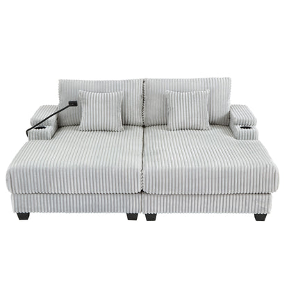 Chaise Sofa With Adjustable Backrest, Cup Holders, Phone Holder & Storage Compartments For Living Room - Light Gray