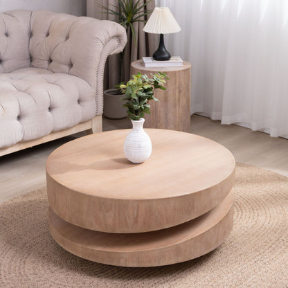 Modern Round Wood Coffee Table, Accent Table For Living Room - Antique Natural / Natural / Rustic