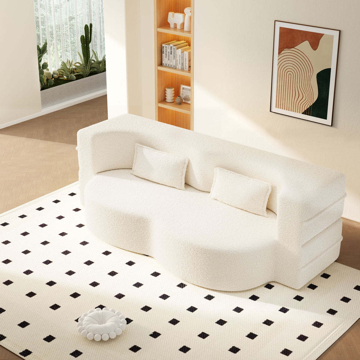 Modern Floor Sofa With 2 Pillows, Twin Size For Living Room