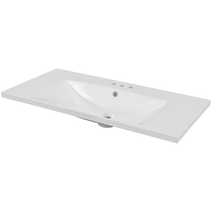 36" Single Bathroom Vanity Top With Undermount Basin, 3 Faucet Holes, Flat Edge - White