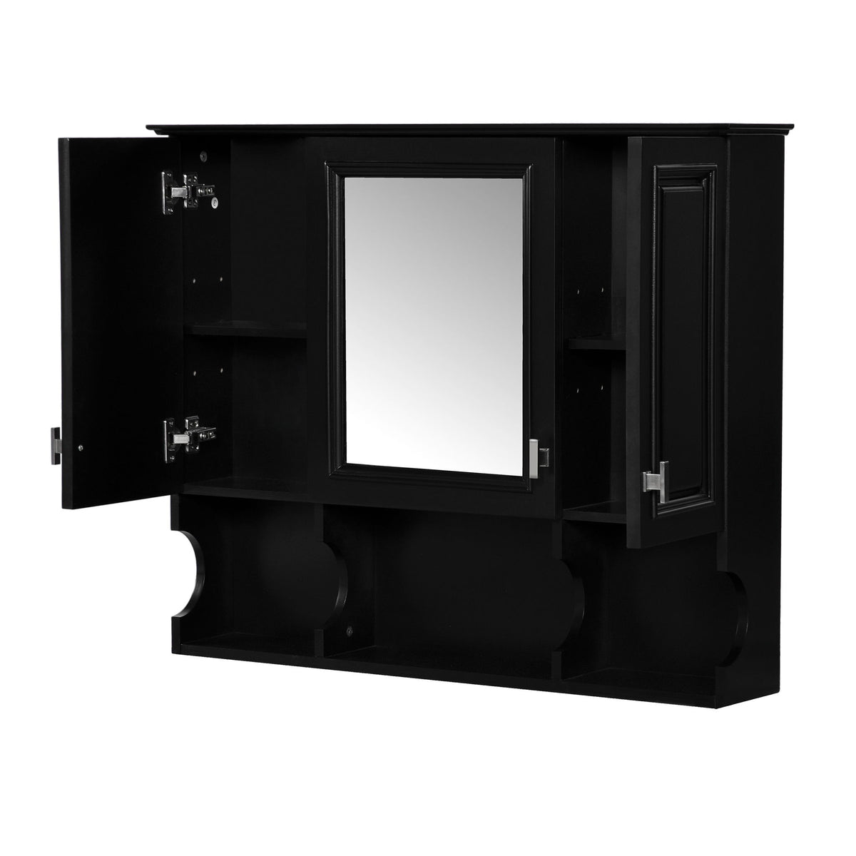 Wall Mounted Bathroom Medicine Wall Cabinet With Mirror & Open Shelves