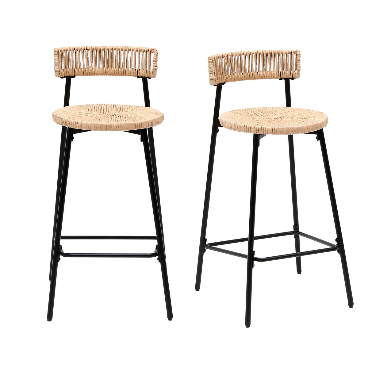 Boho Style Handwoven Paper Rope Counter Stools (Set of 2)