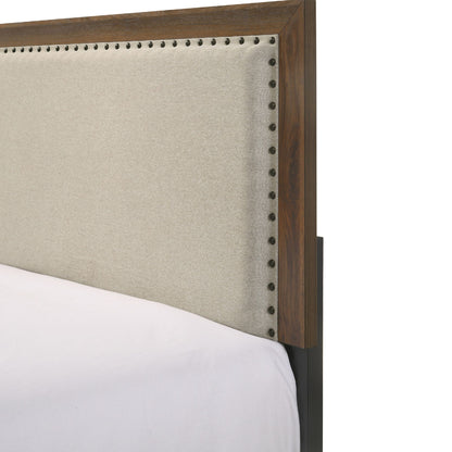Panel Bed With Fabric Upholstered Tufted Nailhead Trim Headboard