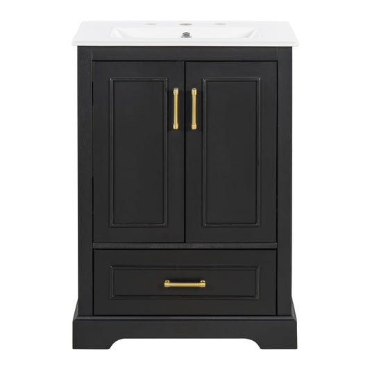 Bathroom Vanity With Sink, 1 Divided Drawer And 2 Soft Close Doors With Double Shelf