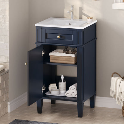 French Style Bathroom Vanity With Sink, Soft-Closing Door, Adjustable Shelf, Rectangular Design