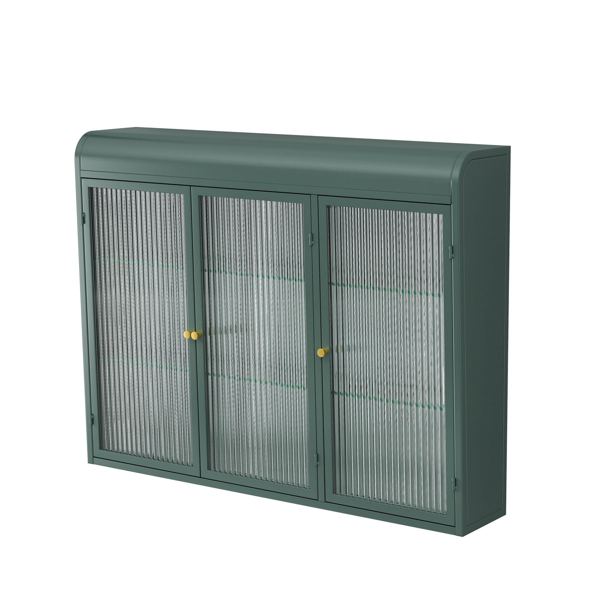 Arched Wall Mounted Cabinet, 3 Door Storage For Kitchen - Dark Green