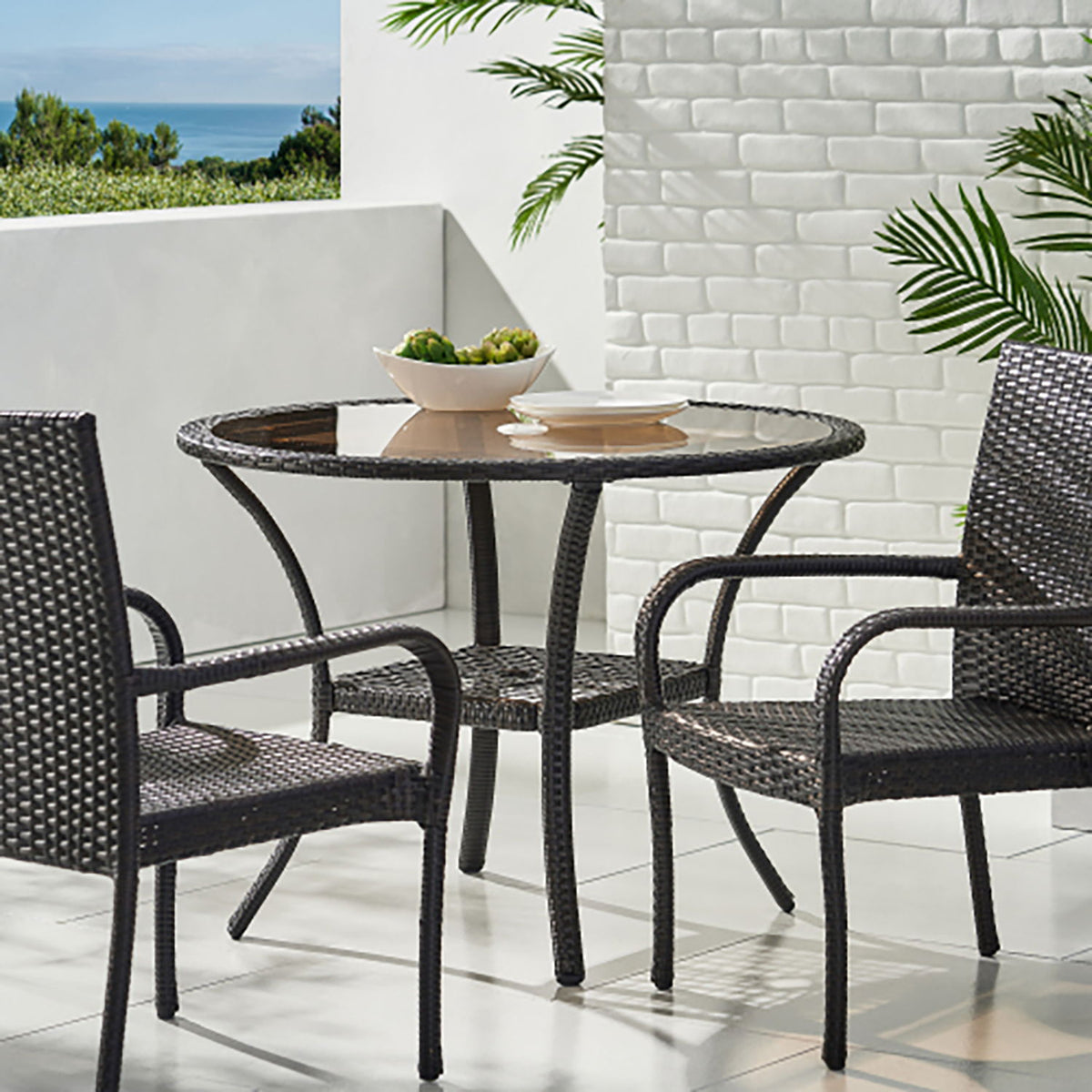 Outdoor Table With Woven Rattan Design - Brown