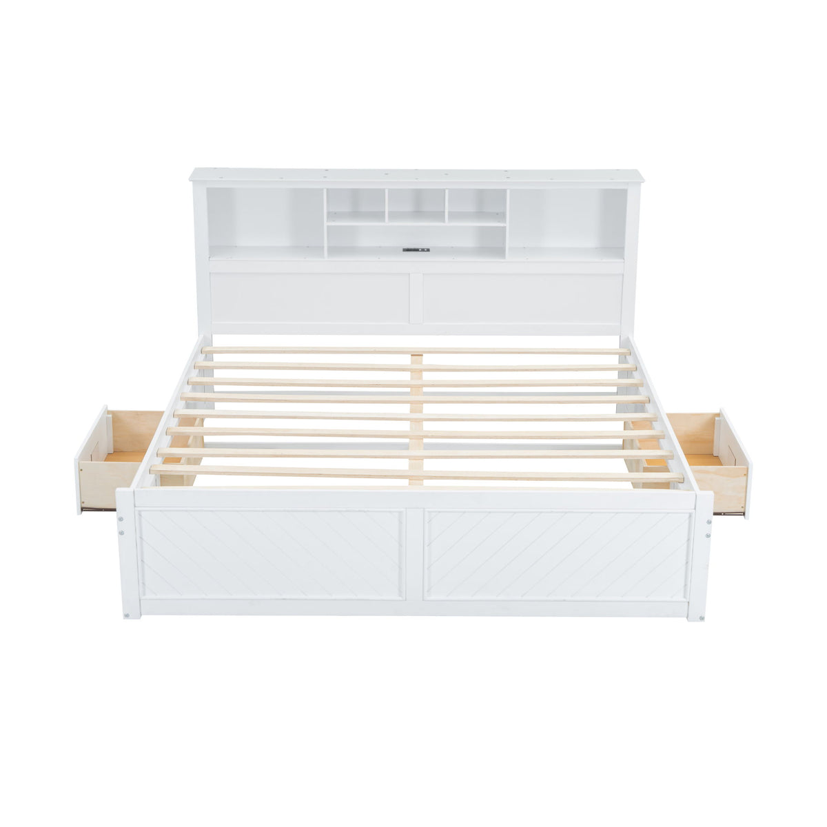 Platform Bed With Multi Storage Headboard, USB And Drawers