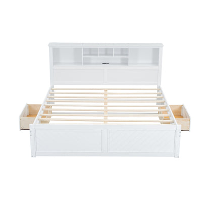 Platform Bed With Multi Storage Headboard, USB And Drawers