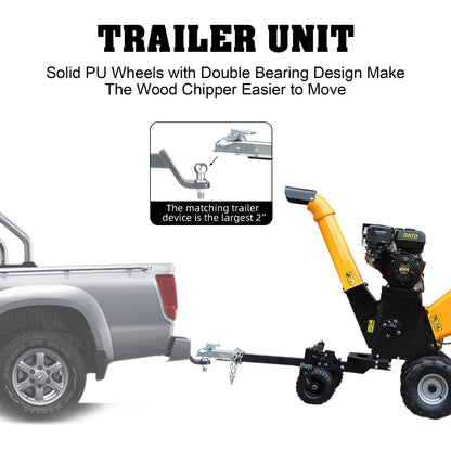6'' 420Cc 15Hp Pull Start Gas Powered 4 - Wheels Chipper Shredder Mulcher With Towbar / Stop Bar - Yellow