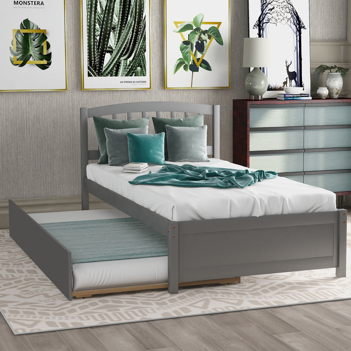Platform Bed Wood Bed Frame With Trundle