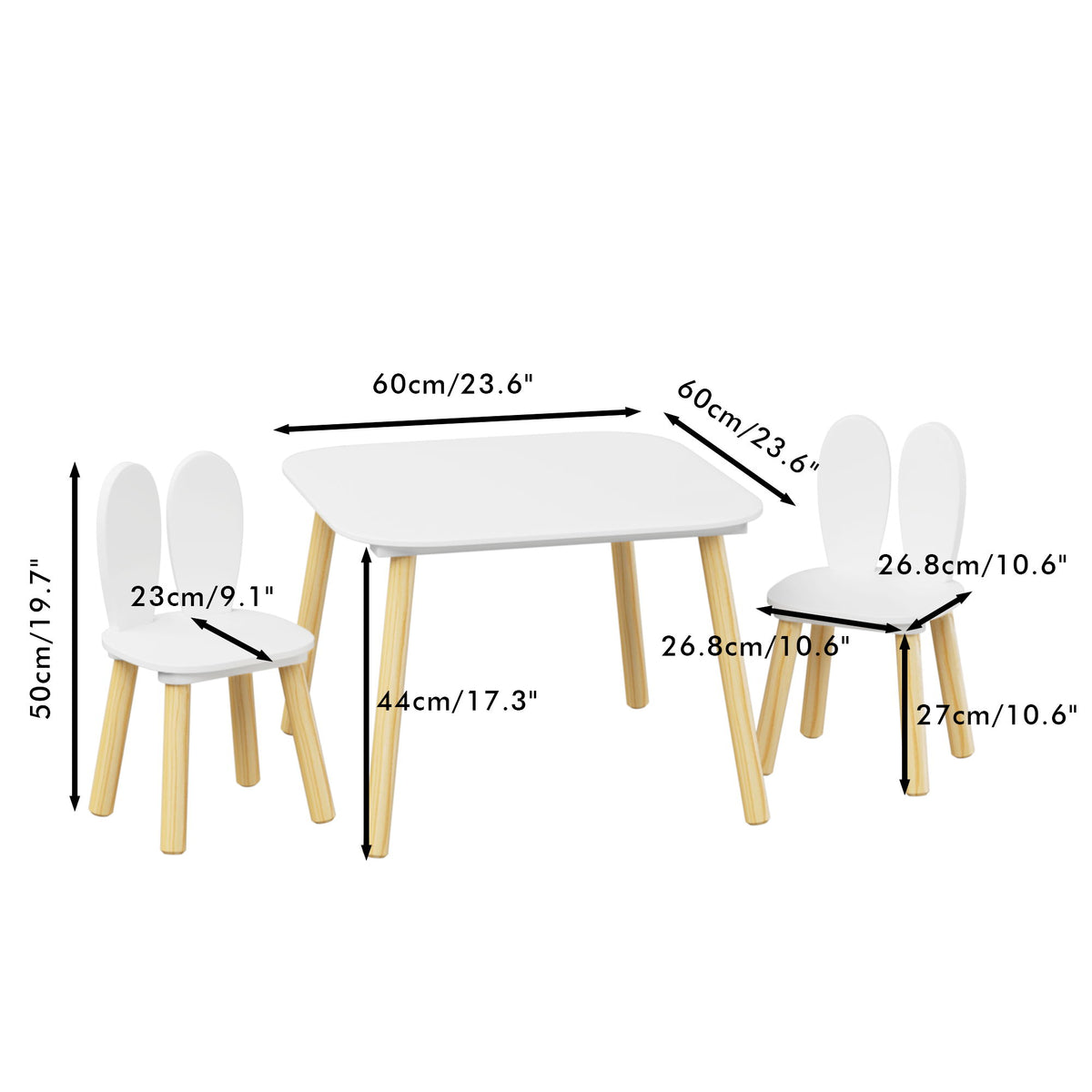 Rabbit Themed Table And 2 Chairs Set - White