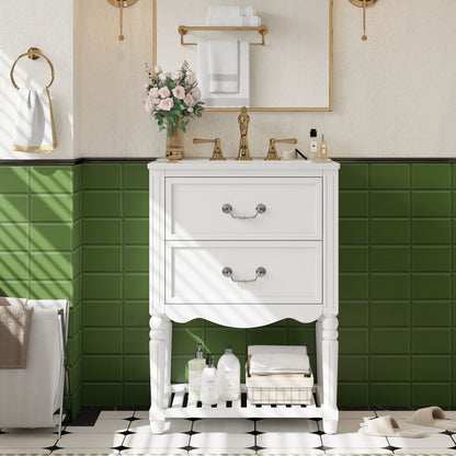 Wave Design Bathroom Vanity With Sink, 2 Drawers And Open Shelf