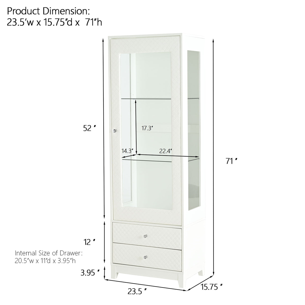 Modern Upholstered Glass Display Cabinet With Adjustable LED Light - White