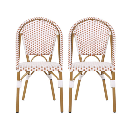 Outdoor Rattan And Aluminum French Bistro Chairs (Set of 2) Bamboo Print - Rust Red / White