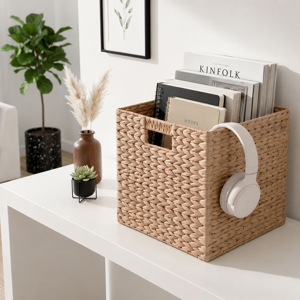 Folding Storage Baskets, Hand Cube Baskets With Cutout Handles Shelf Organizer, Toy Storage, Closet Storage (Set of 2) - Light Brown